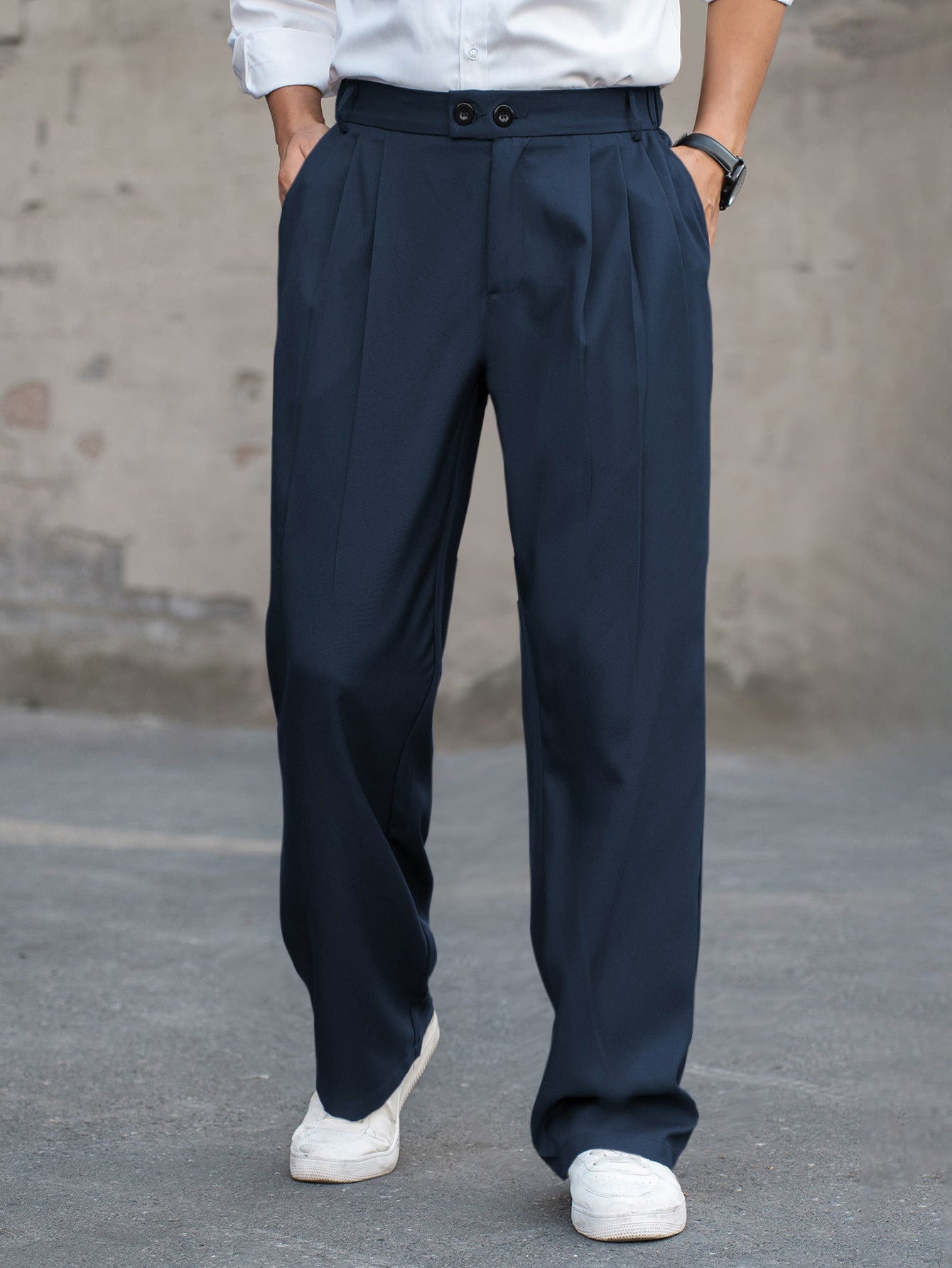 Men's Dress Pants - Double Button Pleated Wide Leg Full Length