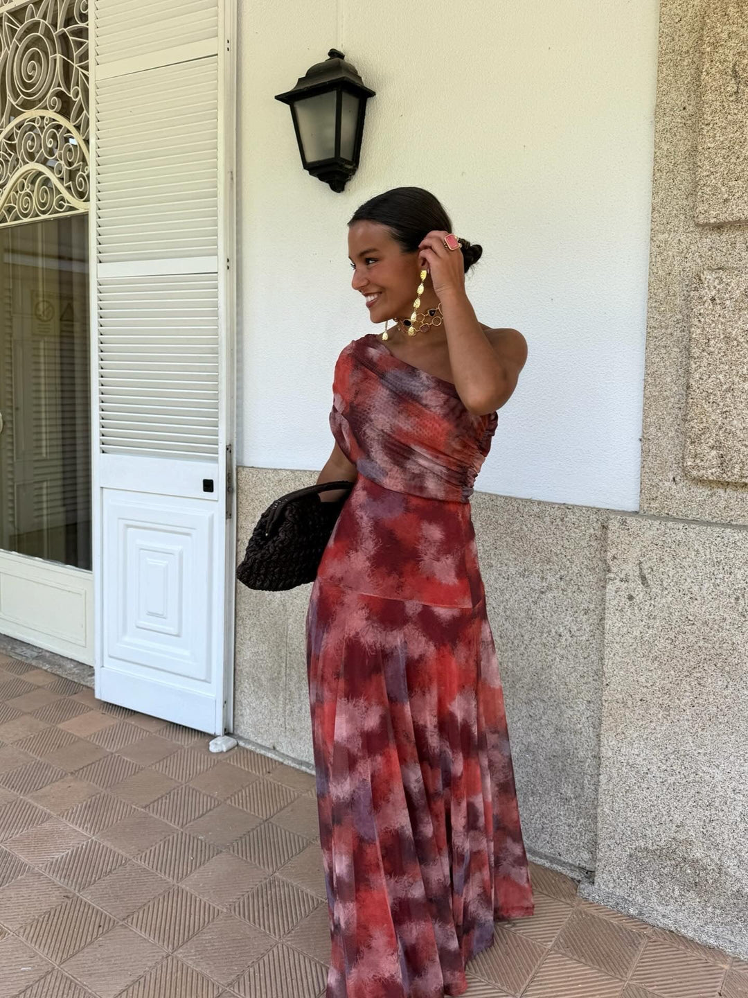 Flowy Watercolor Dress with Dropped Shoulders