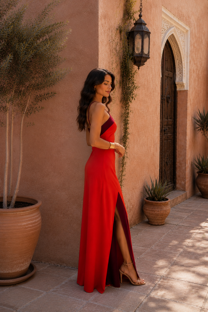 Slit-Detail Long Halter Dress