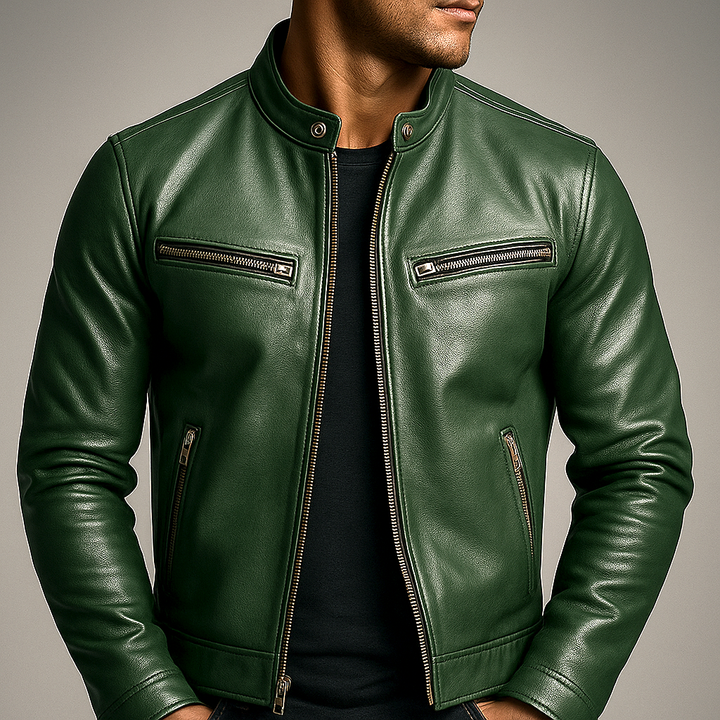 Men's Biker Jacket - Stand Collar - Full Zip - Multi Pocket