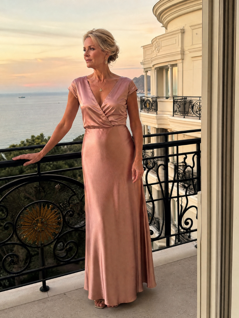 Samouse | Maxi Dress with Cap Sleeves and Wrap Bodice