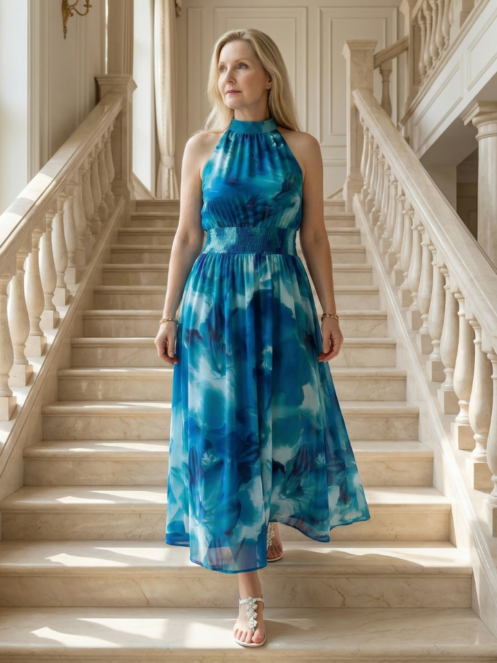 Sylin | Halter Midi Dress with Gathered Detail
