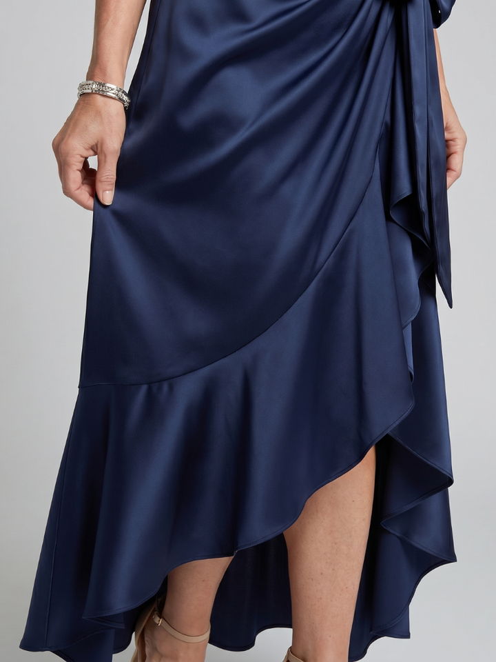 Honora | Asymmetric Hem Midi Dress with Halter Neck Wrap
