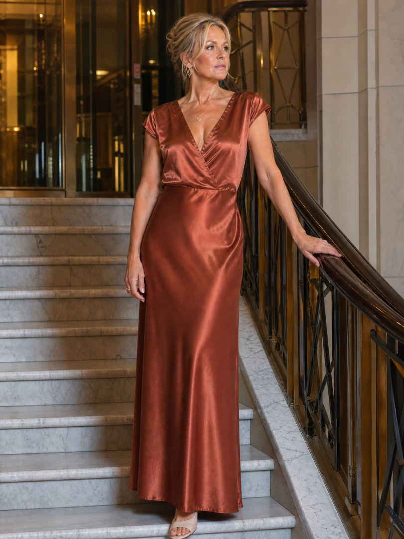Samouse | Maxi Dress with Cap Sleeves and Wrap Bodice