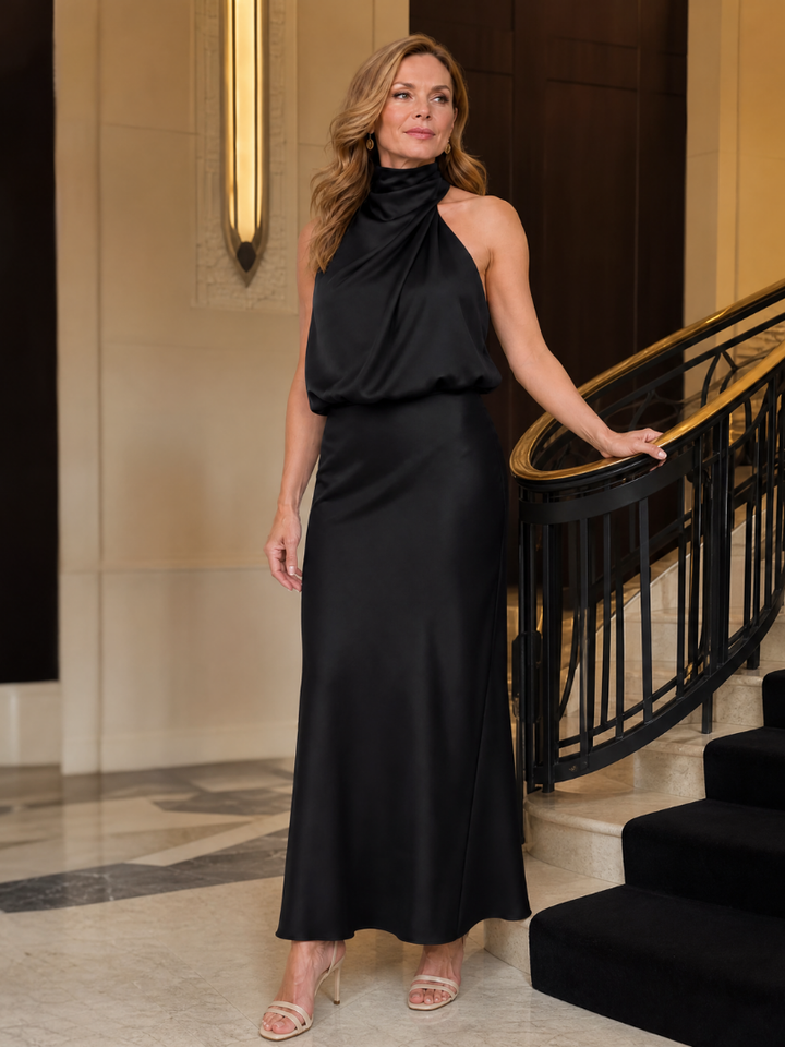 Nopal | Sleeveless Midi Dress with Draped Neckline