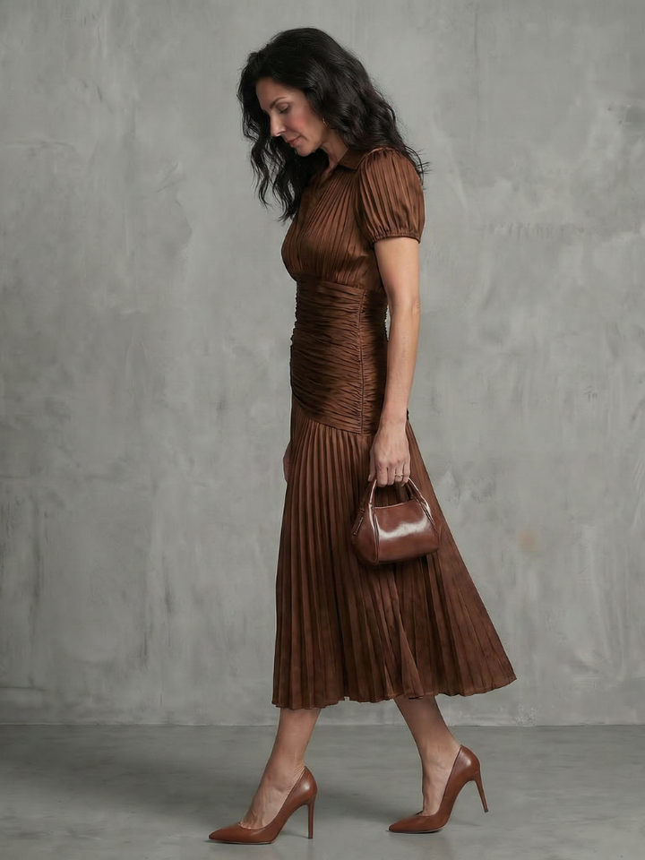 Bella | Striped Midi Dress with Pleated Waist