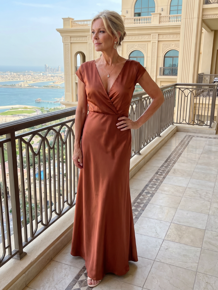 Samouse | Maxi Dress with Cap Sleeves and Wrap Bodice