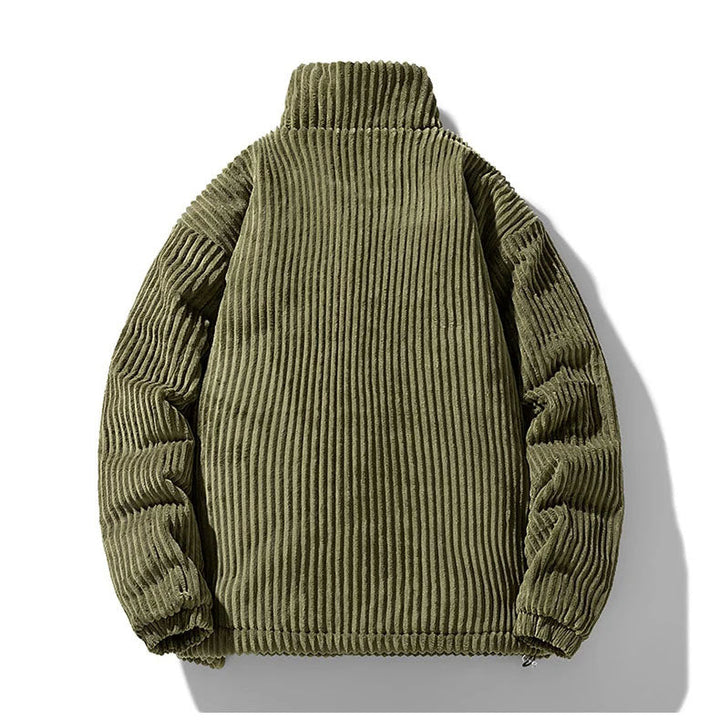 Men's Corduroy Puffer Jacket - Stand Collar - Full Zip - Padded