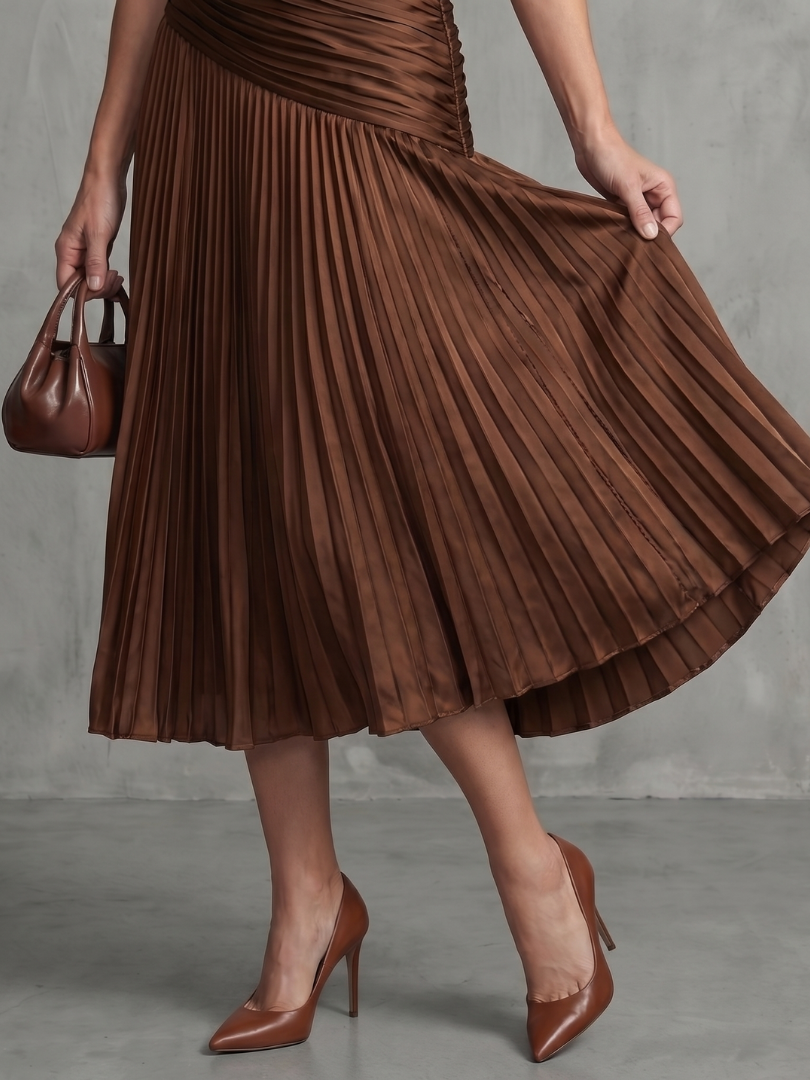 Bella | Striped Midi Dress with Pleated Waist