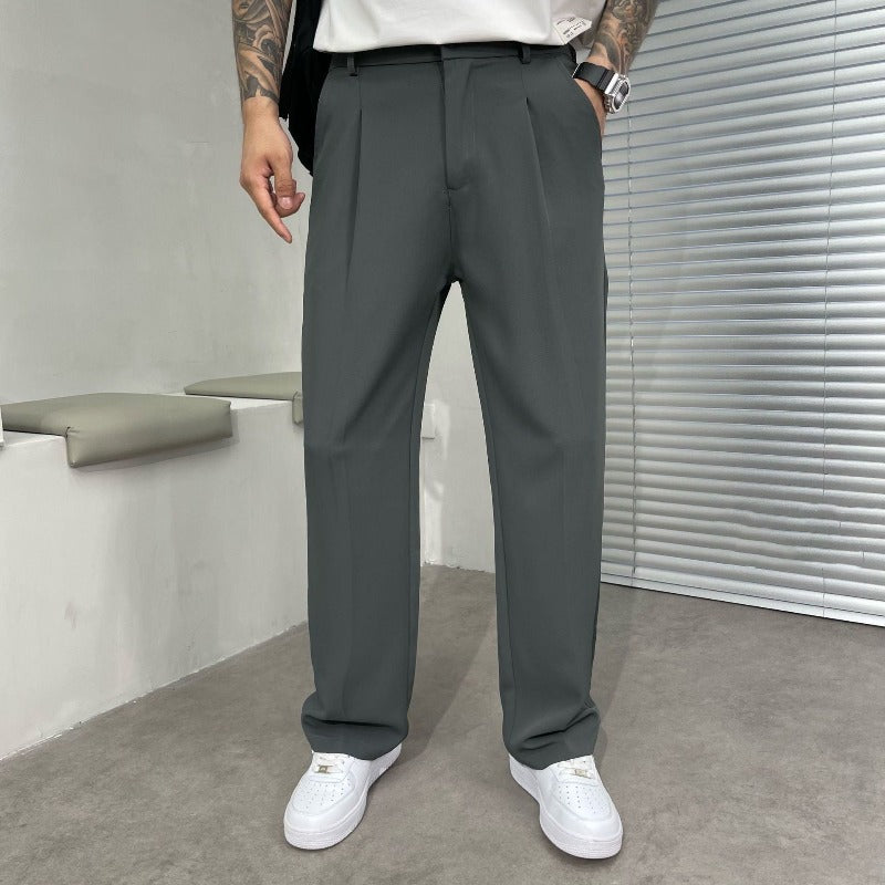 Men's Dress Pants - Pleated Wide Leg Straight Cut Belt Loops