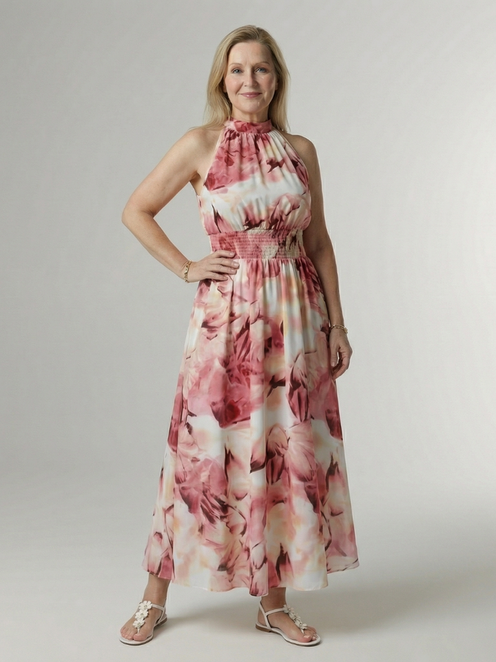 Sylin | Halter Midi Dress with Gathered Detail