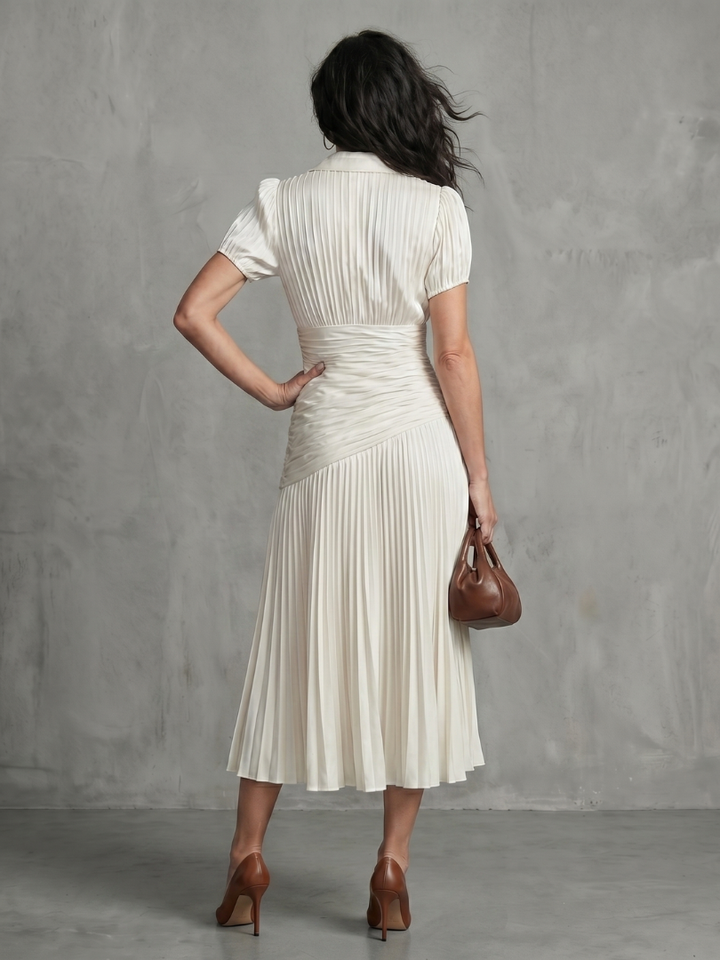 Bella | Striped Midi Dress with Pleated Waist