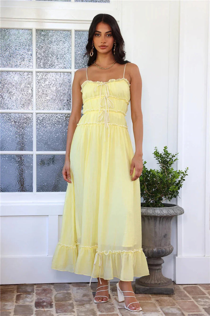 Women's Smocked Ruffle Tiered Spaghetti Strap Flowy Maxi Dress