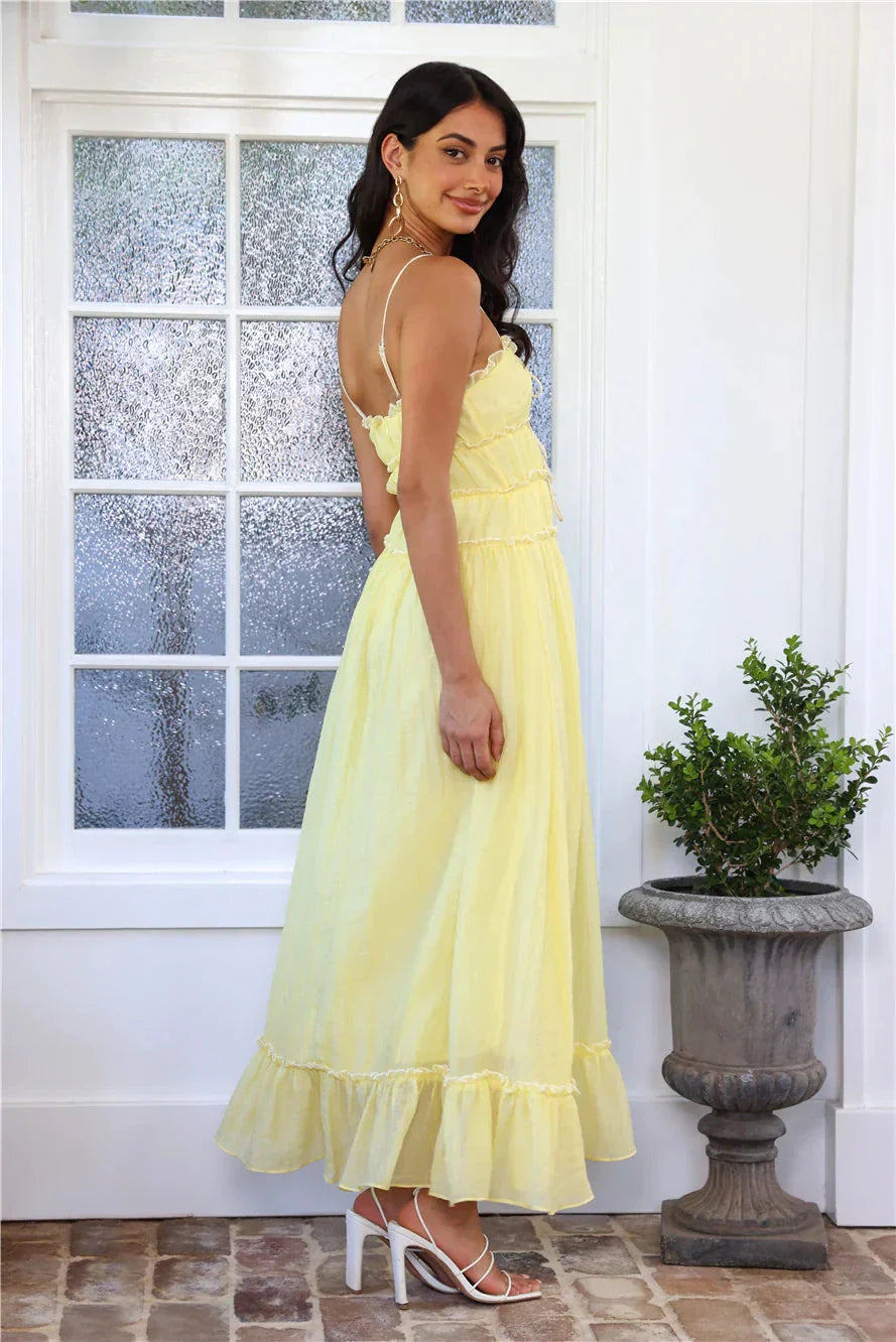 Women's Smocked Ruffle Tiered Spaghetti Strap Flowy Maxi Dress
