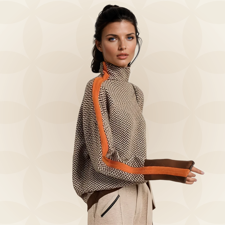 Maaike™ – Turtleneck Sweater with Bold Contrast Stripes