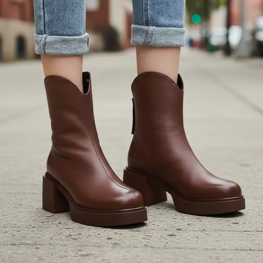 Women’s Ankle Boots – Platform Block Heel Pull On Boots