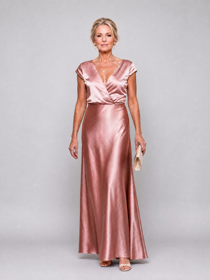Samouse | Maxi Dress with Cap Sleeves and Wrap Bodice
