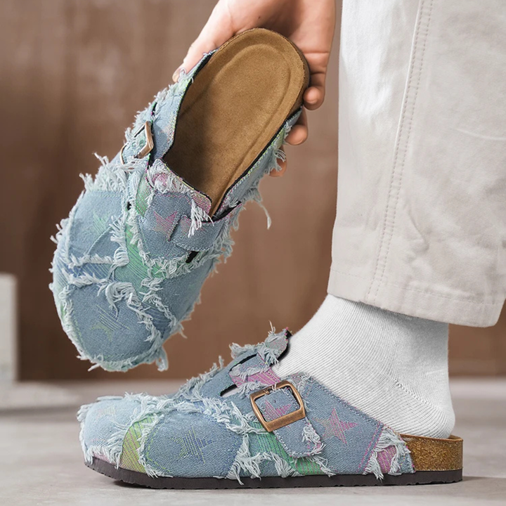 Cosmic Distressed Denim Mules