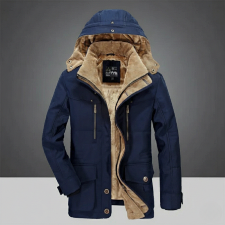 Men's Hooded Parka Jacket with Fleece Lining - Detachable Hood - Multi-Pocket - Winter Style