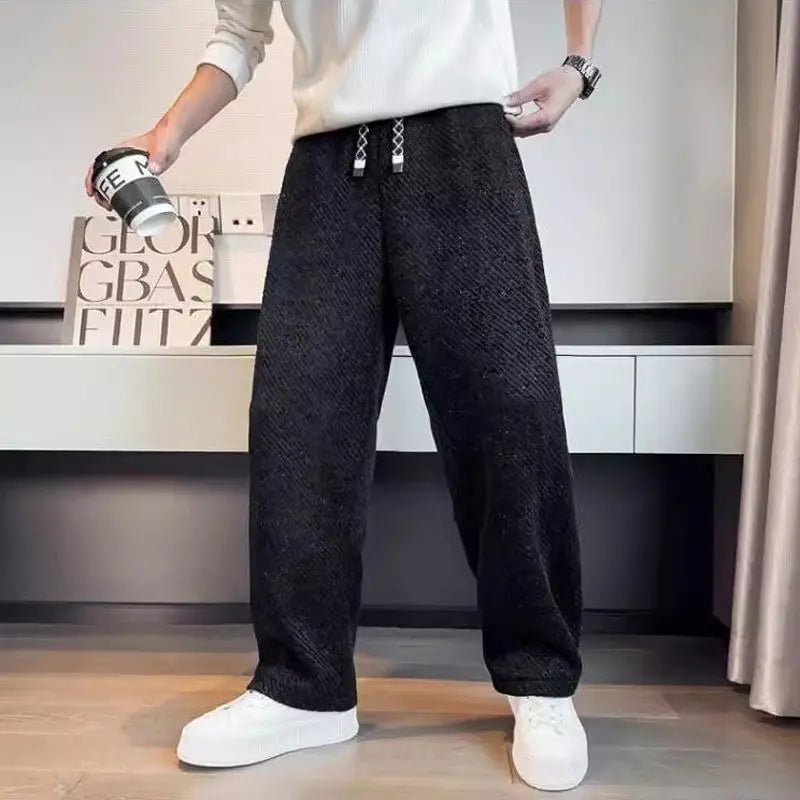 Men's Wide Leg Pants - Elasticated Waist Drawcord Twill