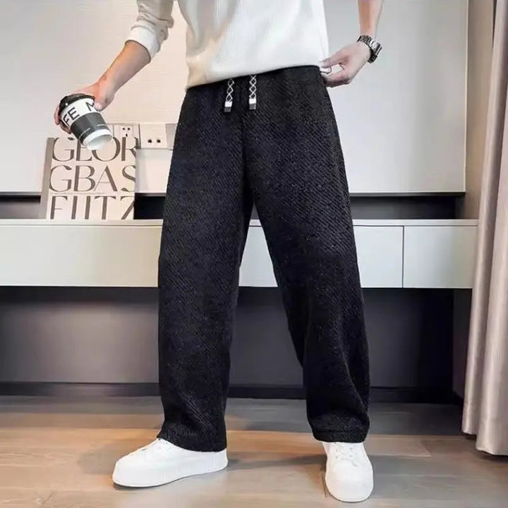Men's Wide Leg Pants - Elasticated Waist Drawcord Twill