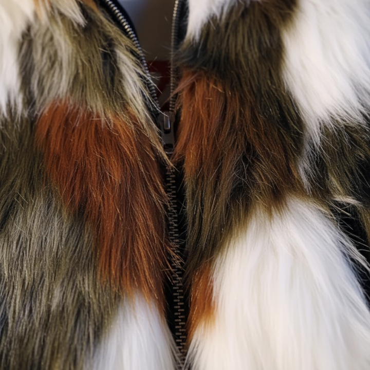 Men's Jacket - Faux Fur Zip Up with Shaggy Multi-Tone Print and Fleece Lined Interior