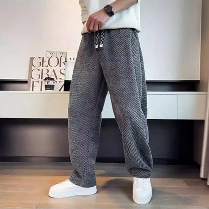 Men's Wide Leg Pants - Elasticated Waist Drawcord Twill