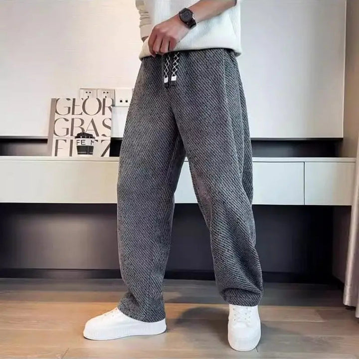 Men's Wide Leg Pants - Elasticated Waist Drawcord Twill