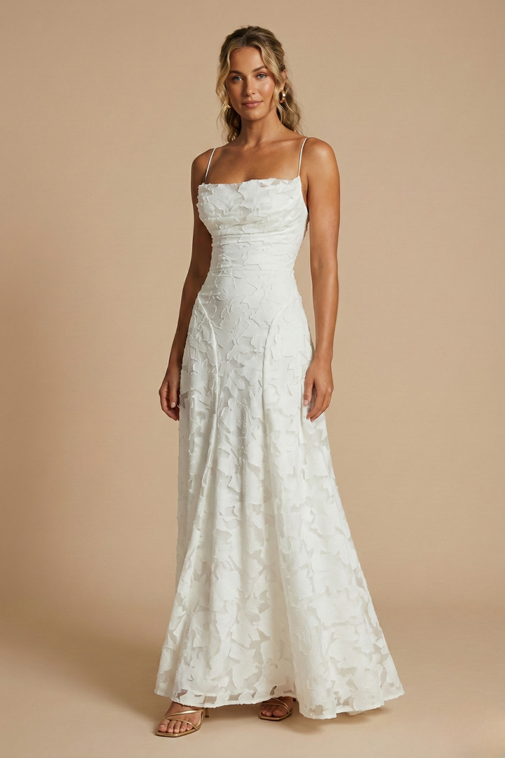 Women's Floral Maxi Dress - Spaghetti Strap Lace-Up Back