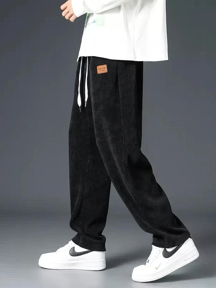Men's Corduroy Pants - Relaxed Fit - Elasticated Drawstring Waist