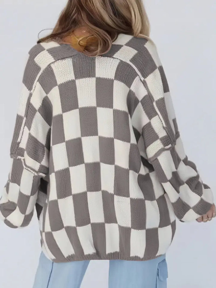 Crossmark Checkered Knit Cardigan