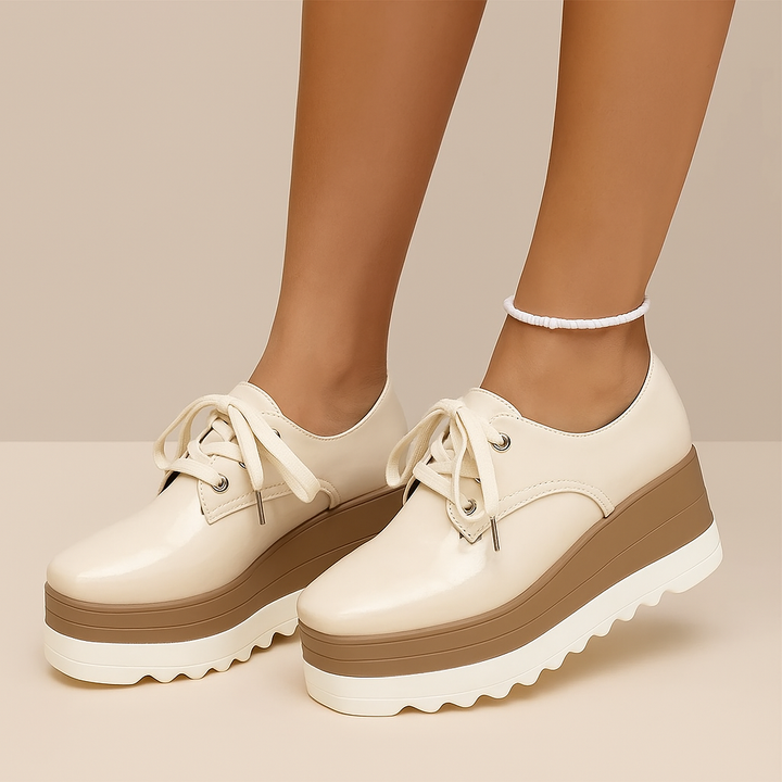 Women's Platform Oxford Shoes - Lace-Up Square Toe with Chunky Layered Sole