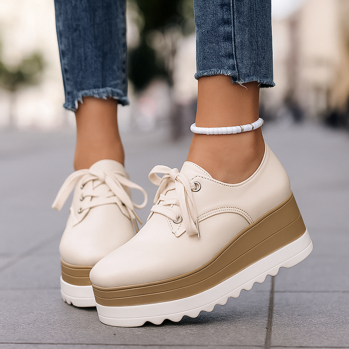 Women's Platform Oxford Shoes - Lace-Up Square Toe with Chunky Layered Sole