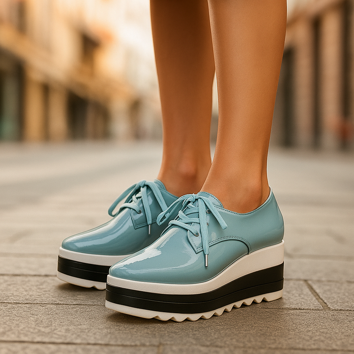 Women's Platform Oxford Shoes - Lace-Up Square Toe with Chunky Layered Sole