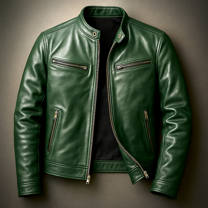 Men's Biker Jacket - Stand Collar - Full Zip - Multi Pocket