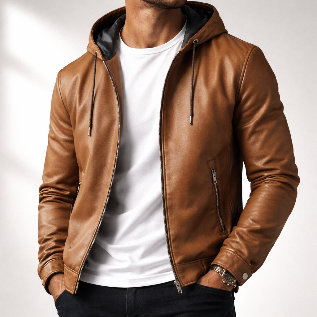Men's Jacket - Hooded Zip Up Bomber with Elasticated Cuffs and Side Pockets