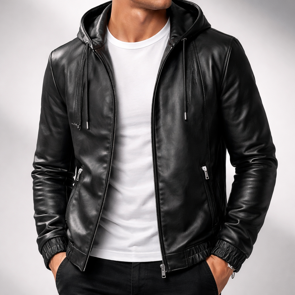 Men's Jacket - Hooded Zip Up Bomber with Elasticated Cuffs and Side Pockets