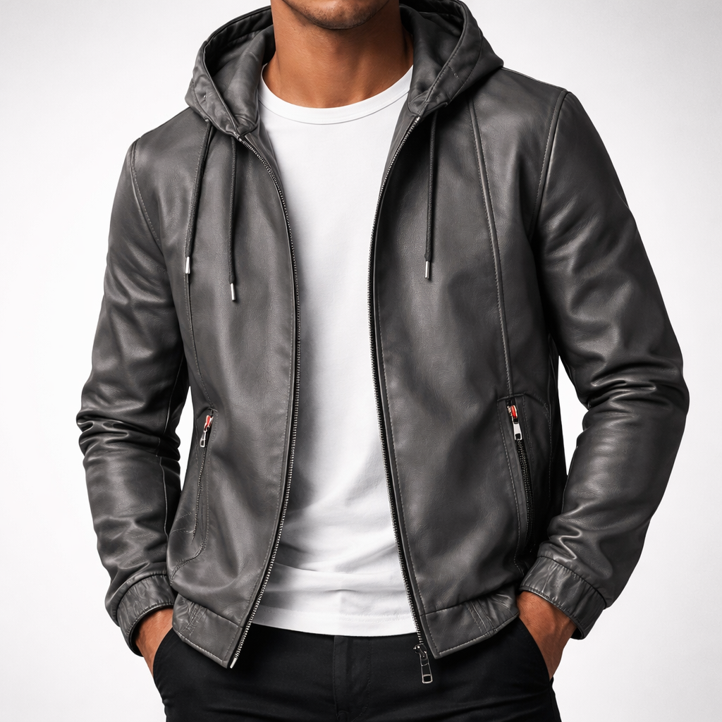 Men's Jacket - Hooded Zip Up Bomber with Elasticated Cuffs and Side Pockets