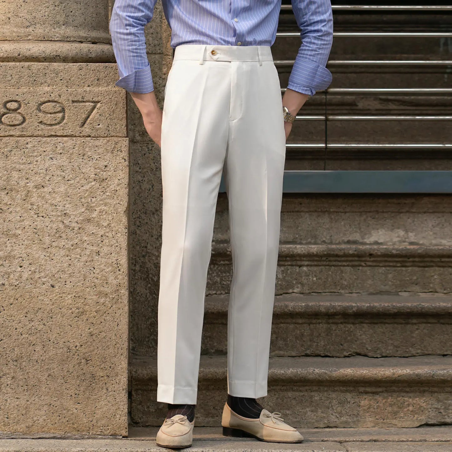 Men’s Slim Fit Ankle Trousers – Mid-Rise Tailored Style