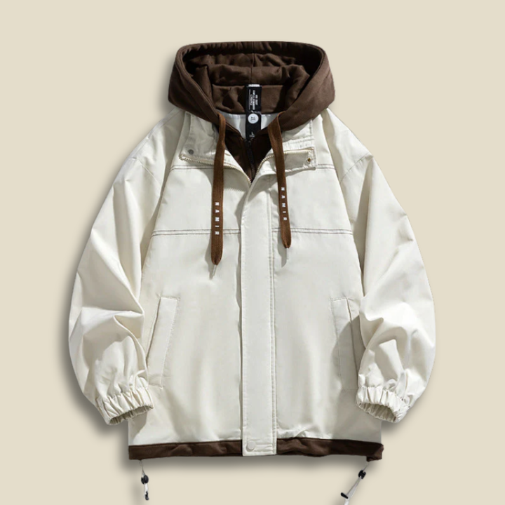Men’s Oversized Hooded Jacket – Layered Zip Front Coat with Drawstring Hem and Front Pockets