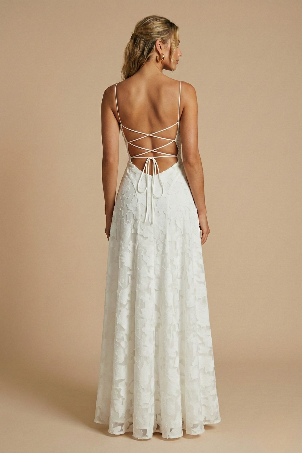 Women's Floral Maxi Dress - Spaghetti Strap Lace-Up Back