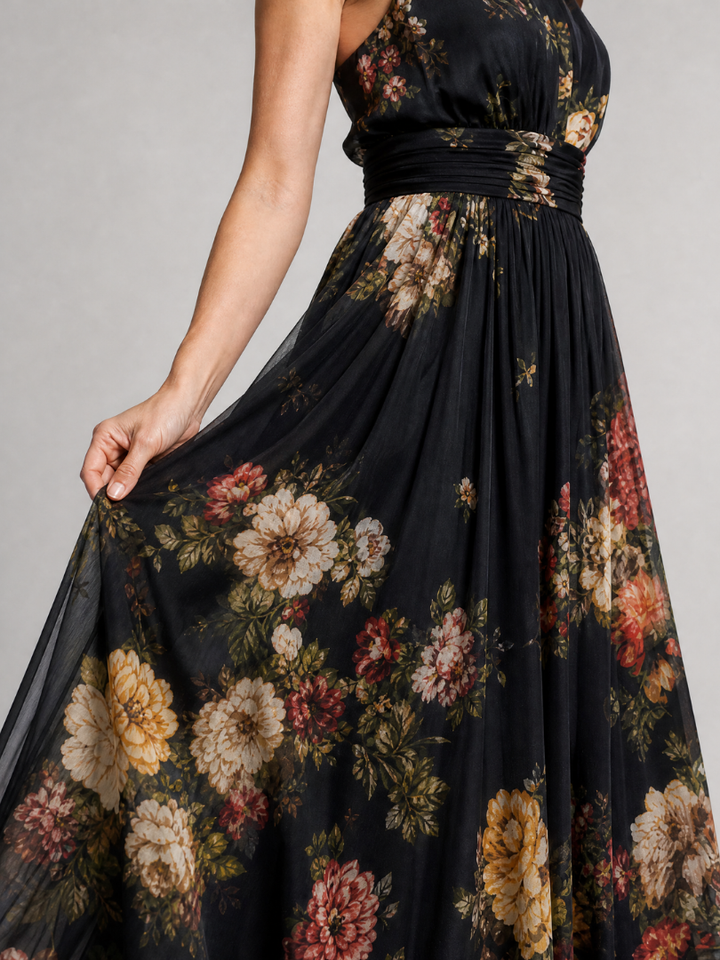 Sior | Midi Dress with Floral Halter Neck Design