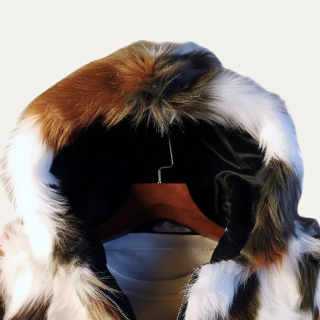 Men's Jacket - Faux Fur Zip Up with Shaggy Multi-Tone Print and Fleece Lined Interior