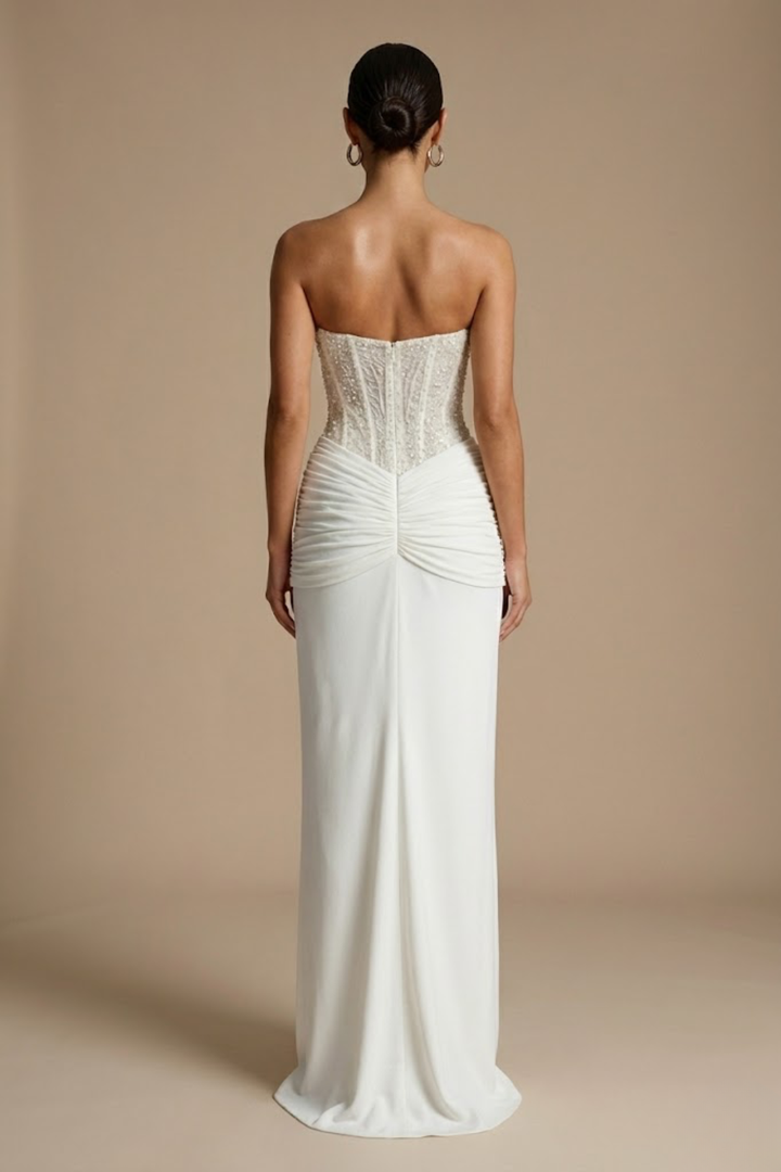 Women's Strapless Corset Maxi Dress - Draped Knot Detail