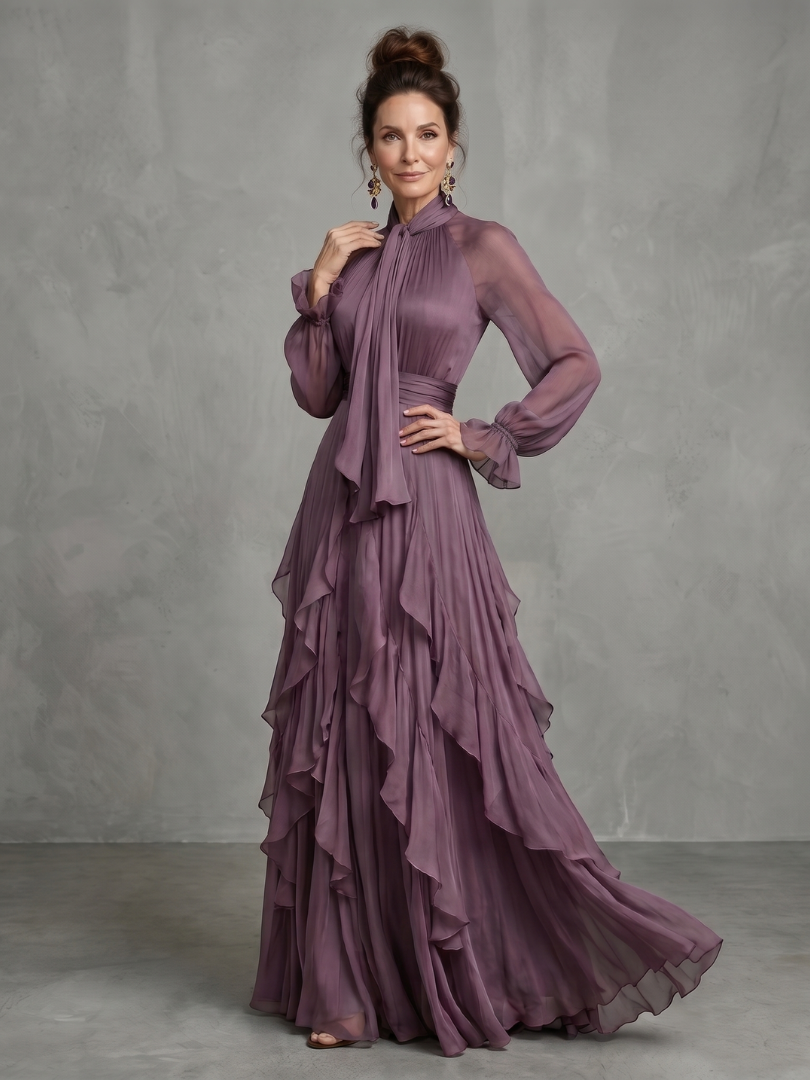 Demetria | Ruffled Tiered Maxi Dress with Tie Neck