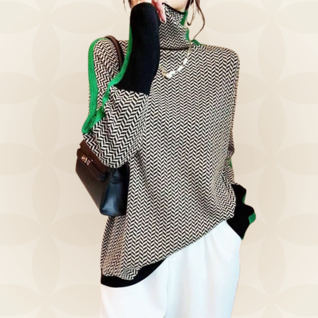 Maaike™ – Turtleneck Sweater with Bold Contrast Stripes