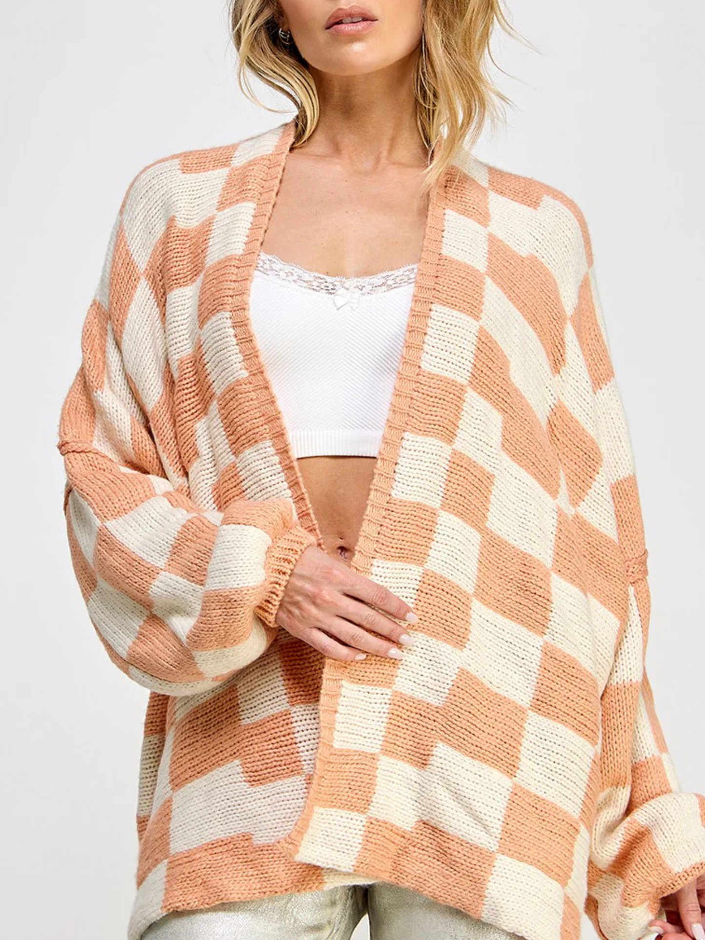 Crossmark Checkered Knit Cardigan
