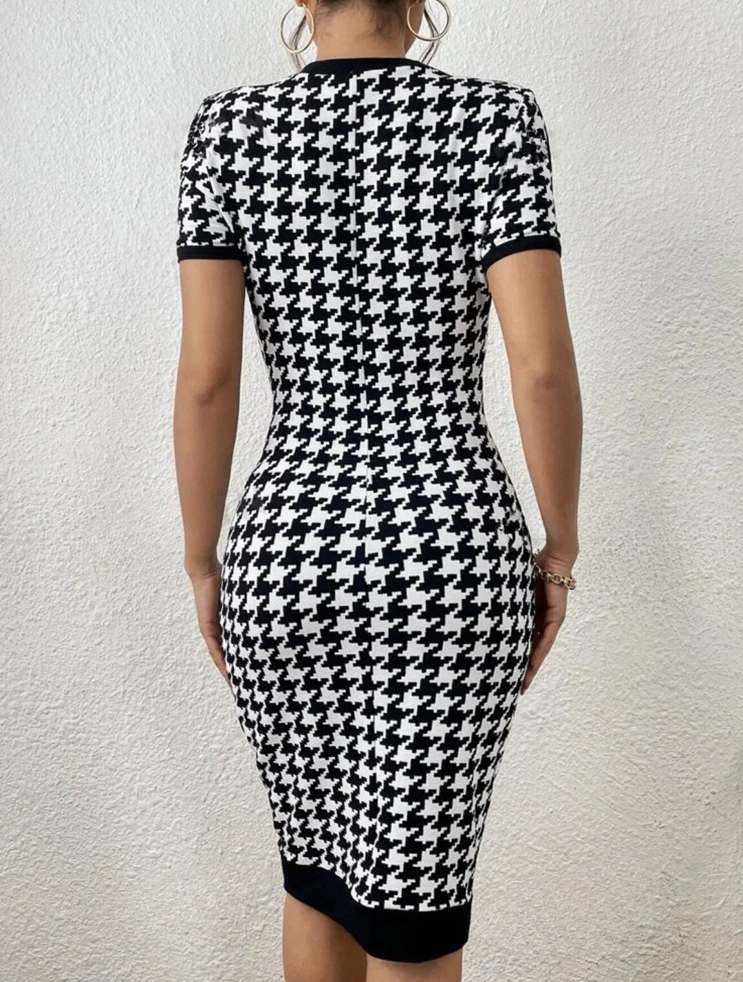 Monochrome Houndstooth Midi Dress