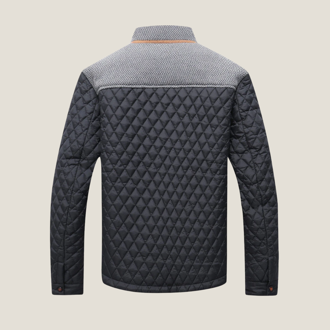 Men’s Quilted Jacket – Snap Button Front Casual Coat with Stand Collar and Contrast Panels