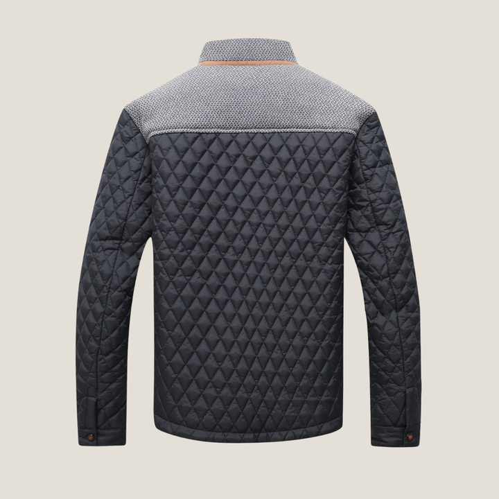 Men’s Quilted Jacket – Snap Button Front Casual Coat with Stand Collar and Contrast Panels